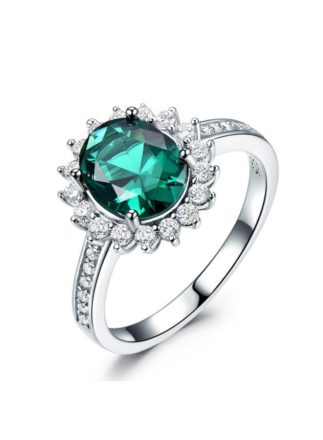 European And American Style Luxury Nano Emerald 925 Sterling Silver Ring Retro Birthstone Manufacturers
