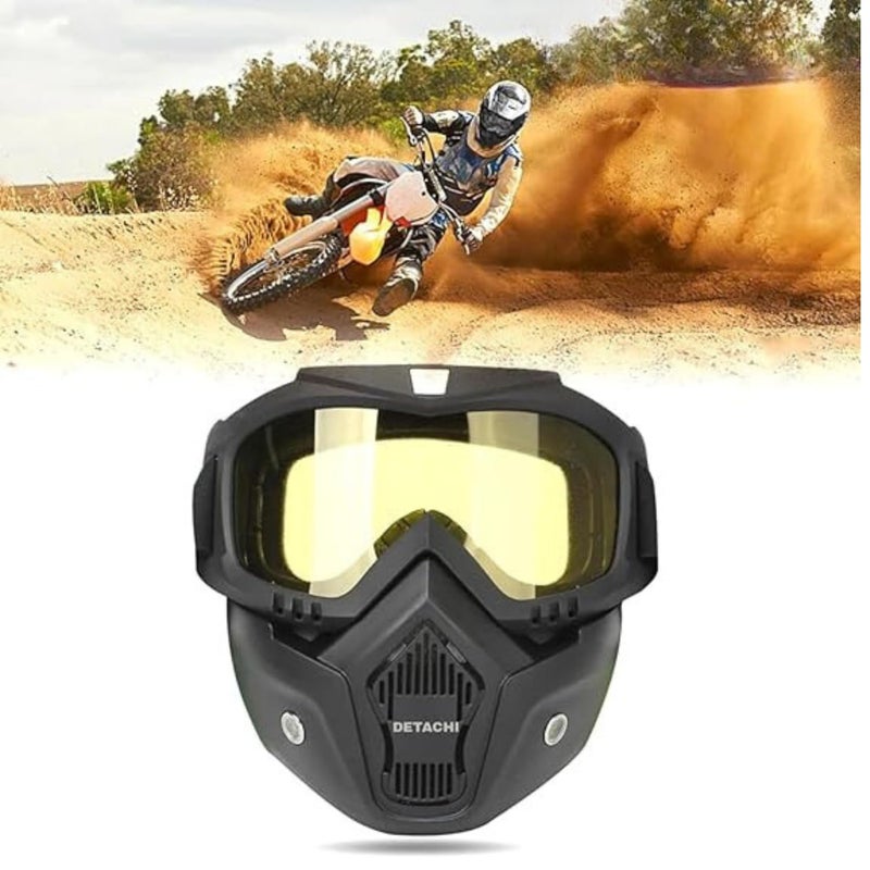 REPISH Motorcycle Goggle mask Anti Scratch UV Protective Face Mask, Bike Riding Mask with Detachable Face Mask, Adjustable Elastic Strap Goggles Mask for Helmet Yellow Visor, Unisex - Image 3