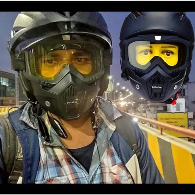 REPISH Motorcycle Goggle mask Anti Scratch UV Protective Face Mask, Bike Riding Mask with Detachable Face Mask, Adjustable Elastic Strap Goggles Mask for Helmet Yellow Visor, Unisex - Image 1