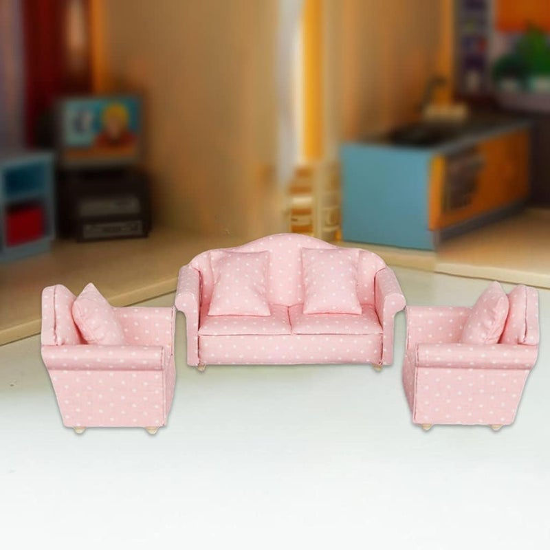 klarako Mini Pink Upholstered Sofa and Cushion Furniture Set for 1:12 Doll House Living Room Life Scene Decorative Children Gift Pretend Play  Sofa Set - Image 5
