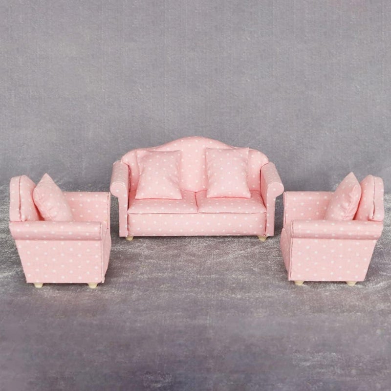 klarako Mini Pink Upholstered Sofa and Cushion Furniture Set for 1:12 Doll House Living Room Life Scene Decorative Children Gift Pretend Play  Sofa Set - Image 2
