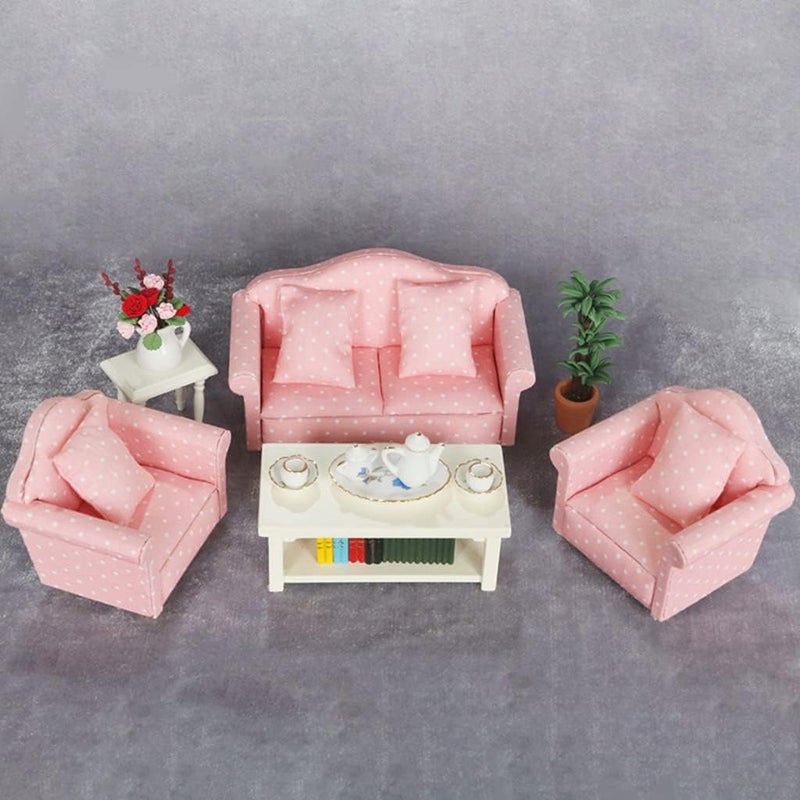 klarako Mini Pink Upholstered Sofa and Cushion Furniture Set for 1:12 Doll House Living Room Life Scene Decorative Children Gift Pretend Play  Sofa Set - Image 4