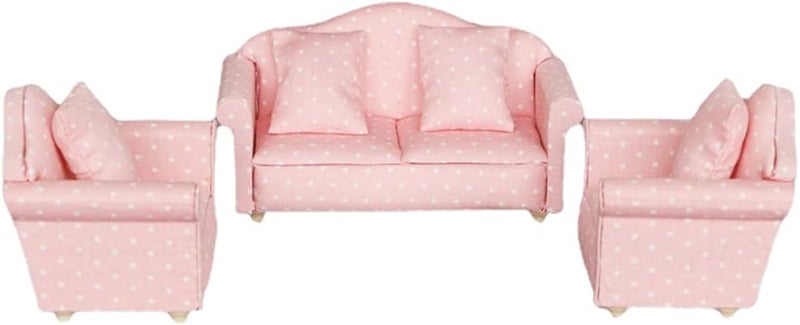 klarako Mini Pink Upholstered Sofa and Cushion Furniture Set for 1:12 Doll House Living Room Life Scene Decorative Children Gift Pretend Play  Sofa Set - Image 3