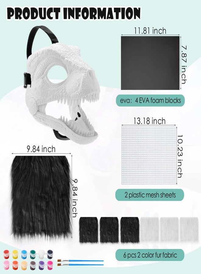 Seenelling 13 Pcs DIY Dino Mask Kit Hard Plastic Dinosaur Mask Furry Therian Dino Costume Kit Animal Dinosaur Party Costume(Black, White) - Image 2