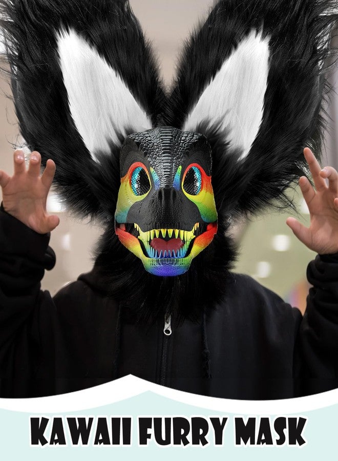 Seenelling 13 Pcs DIY Dino Mask Kit Hard Plastic Dinosaur Mask Furry Therian Dino Costume Kit Animal Dinosaur Party Costume(Black, White) - Image 3