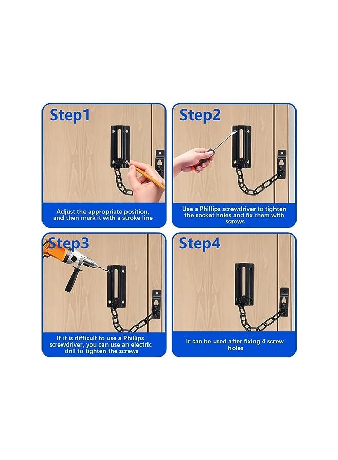 promass Door Chain Lock, 2 Pack Chain Door Guard with Lock, Stainless Steel Door Latch with 12 Screws, Thickened Sturdy Door Latches Lock for Inside Door, Front Door, Pets Kids Safety - Image 5