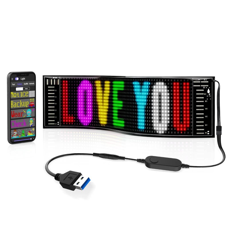 RAYHOME Scrolling Bright Advertising LED Signs, Flexible USB 5V LED Car Sign Bluetooth App Control Custom Text Pattern Animation Programmable LED Display for Store Car Bar Hotel (15''x4'') - Image 1