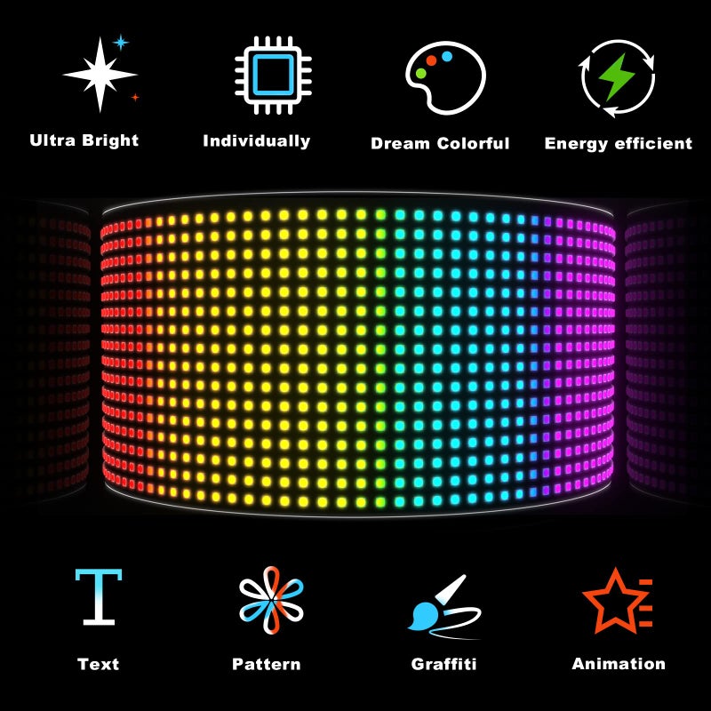 RAYHOME Scrolling Bright Advertising LED Signs, Flexible USB 5V LED Car Sign Bluetooth App Control Custom Text Pattern Animation Programmable LED Display for Store Car Bar Hotel (15''x4'') - Image 2