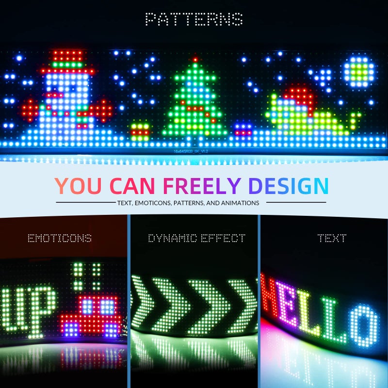 RAYHOME Scrolling Bright Advertising LED Signs, Flexible USB 5V LED Car Sign Bluetooth App Control Custom Text Pattern Animation Programmable LED Display for Store Car Bar Hotel (15''x4'') - Image 5