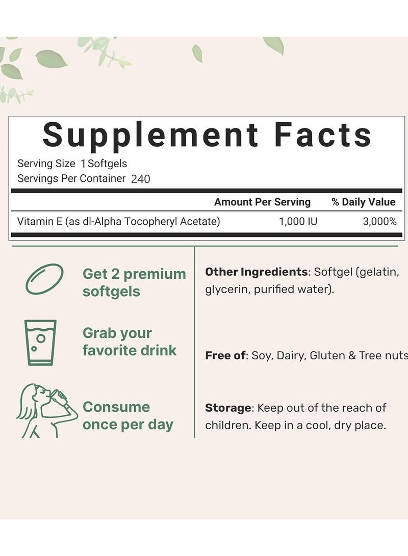 Micro Ingredients Vitamin E 1000 IU Softgels, 240 Count - Support Healthy Skin & Longevity Packaging May Vary - Image 4