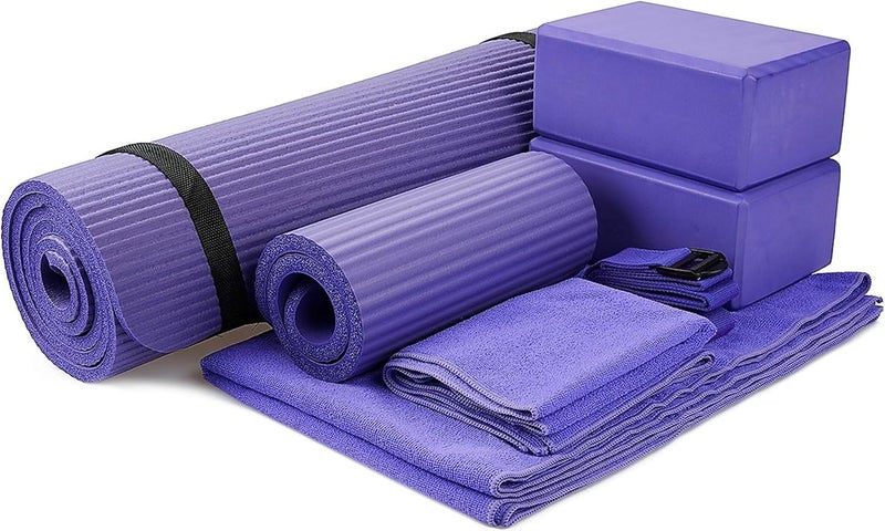 BalanceFrom 7-Piece Yoga Set with 71x24x0.5 Inches Extra Thick Mat and Carrying Sling – Includes 2 Blocks, Stretch Strap, 2 Towels, and Knee Pad for Home, Studio, and Gym Workouts - Image 1