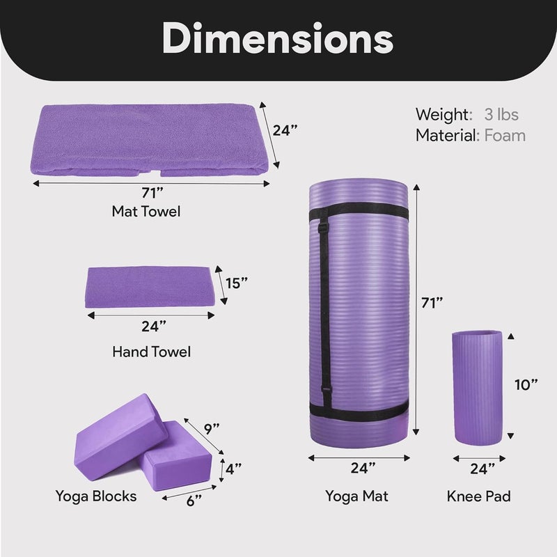 BalanceFrom 7-Piece Yoga Set with 71x24x0.5 Inches Extra Thick Mat and Carrying Sling – Includes 2 Blocks, Stretch Strap, 2 Towels, and Knee Pad for Home, Studio, and Gym Workouts - Image 3