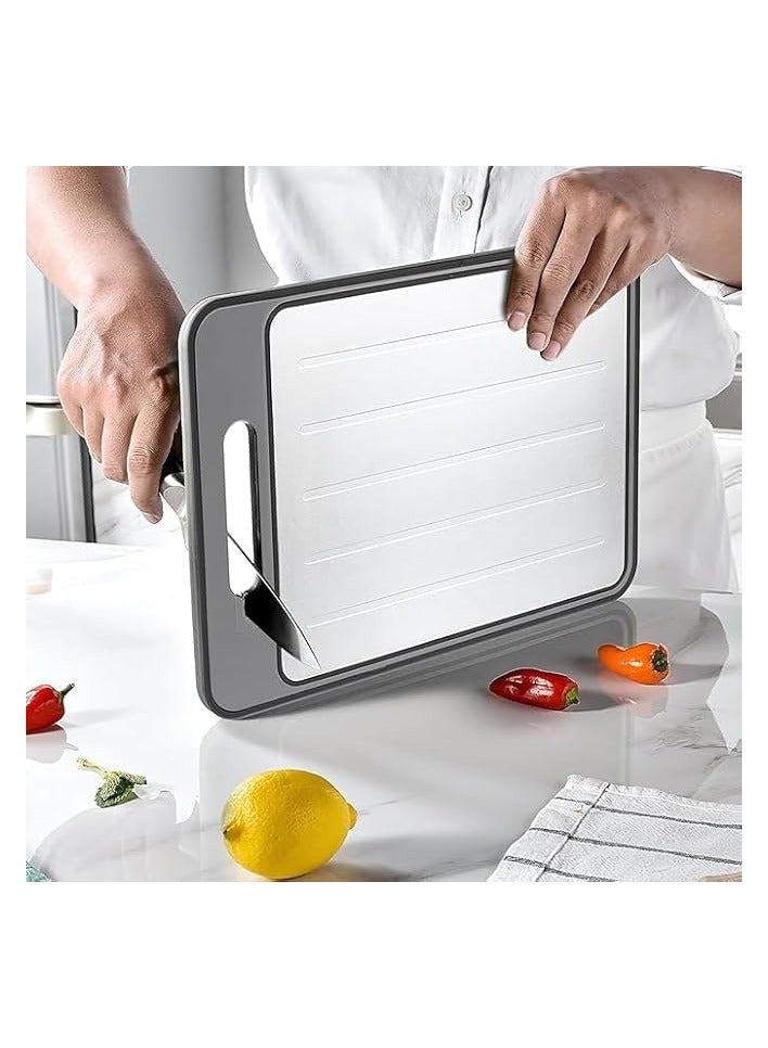 بروماس لوح تقطيع متعدد الأغراض 4 في 1 مع صينية إزالة الجليد ومبشرة ومبراة سكين - لوح تقطيع مضاد للانزلاق ومضاد للبكتيريا للمطبخ 31.1 × 21 سم - Image 5