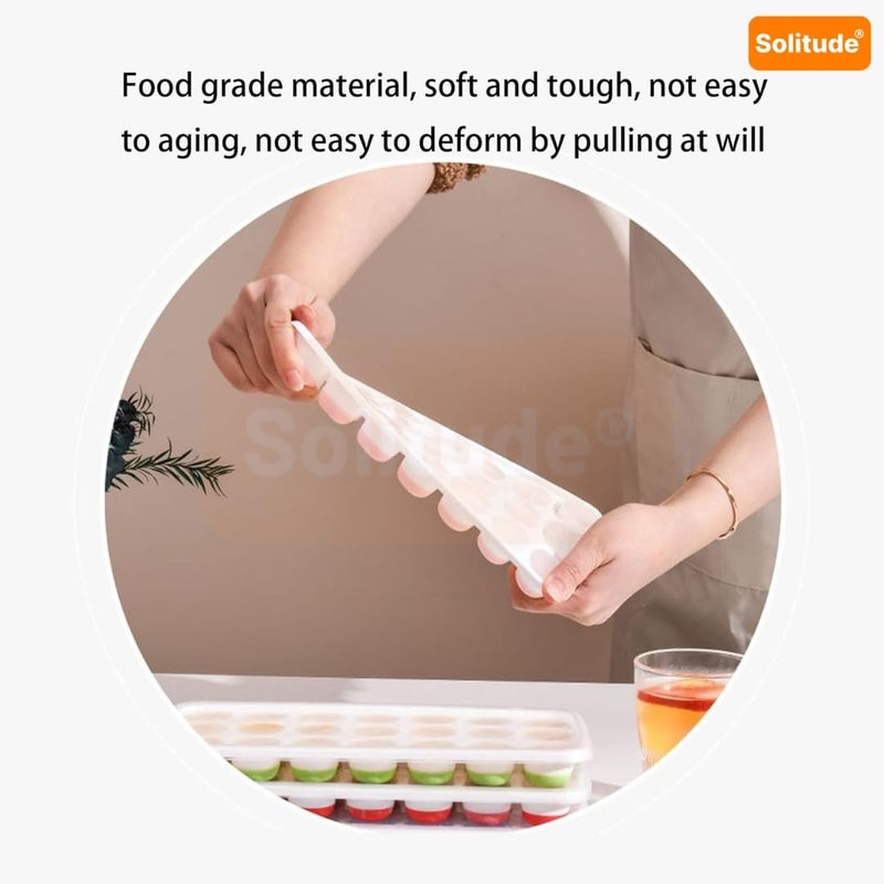 Solitude 4 Pcs Silicone Round Pop Up Ice Cube Mold Trays with 84 Cavities and Lid for Freezer with Easy Release Flexible Silicone Bottom, Stackable Whiskey Bar Ice Cube Moulds (Multicolor, Pack of 4) - Image 5