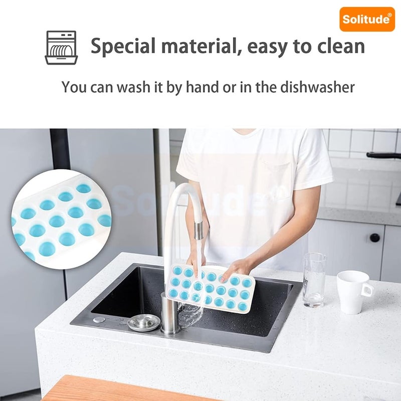 Solitude 4 Pcs Silicone Round Pop Up Ice Cube Mold Trays with 84 Cavities and Lid for Freezer with Easy Release Flexible Silicone Bottom, Stackable Whiskey Bar Ice Cube Moulds (Multicolor, Pack of 4) - Image 4