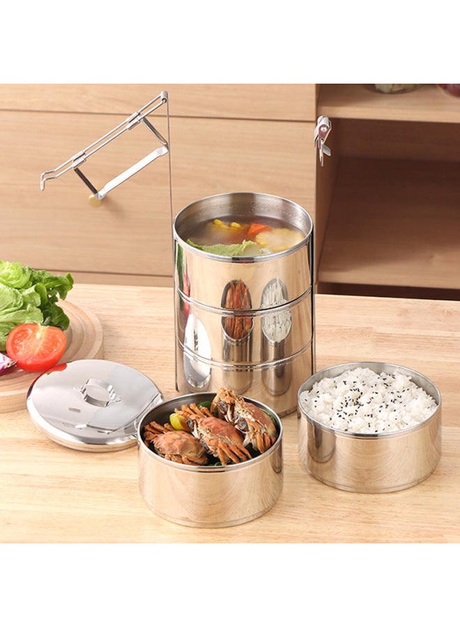 Magnetic And Non-magnetic Thickened Stainless Steel Food Lattice For Workers With Pot And Lattice Food Box With Handle-Specifications:12cm Second Floor-Color:non-magnetic  - Image 3