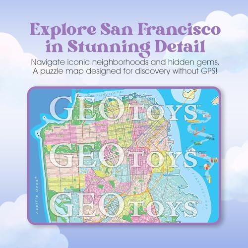 Geotoys جيومتويز ميتروبازل، بانوراما سان فرانسيسكو 1000 قطعة - 27 × 19 لغز جغرافي مفصل، لغز تحدي للكبار، ألغاز ممتعة للكبار بألوان زاهية، يشمل ملصق خريطة - Image 5