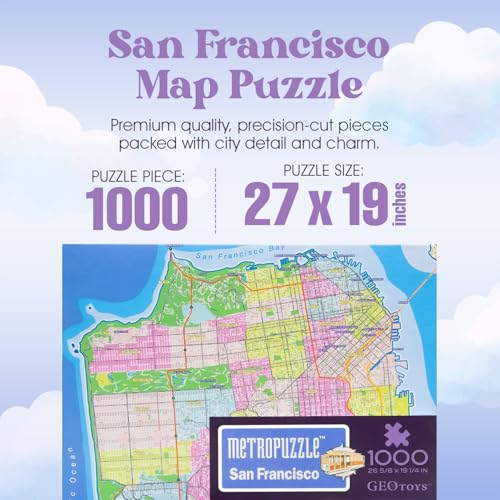 Geotoys جيومتويز ميتروبازل، بانوراما سان فرانسيسكو 1000 قطعة - 27 × 19 لغز جغرافي مفصل، لغز تحدي للكبار، ألغاز ممتعة للكبار بألوان زاهية، يشمل ملصق خريطة - Image 3
