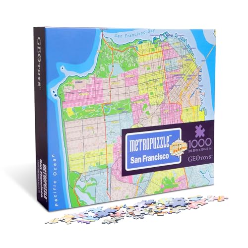 Geotoys جيومتويز ميتروبازل، بانوراما سان فرانسيسكو 1000 قطعة - 27 × 19 لغز جغرافي مفصل، لغز تحدي للكبار، ألغاز ممتعة للكبار بألوان زاهية، يشمل ملصق خريطة - Image 1