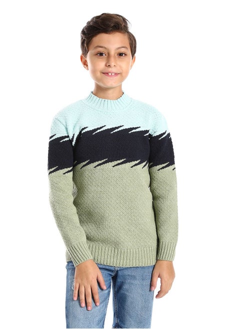 Wool Boys Pullover With Multi Design