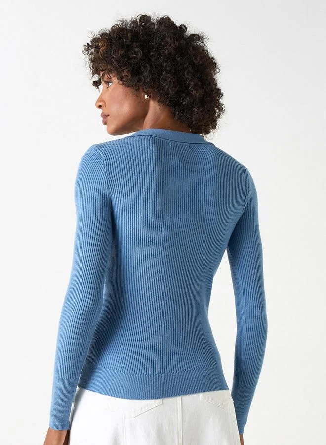 2Xtremz 2Xtremz Ribbed Sweater with Long Sleeves and Collared Neckline