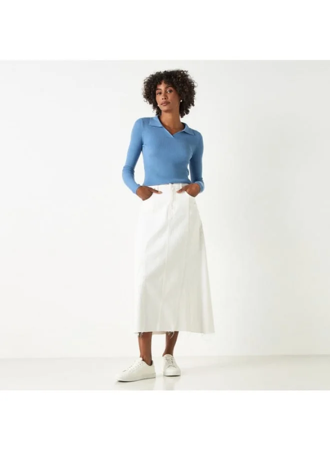 2Xtremz 2Xtremz Ribbed Sweater with Long Sleeves and Collared Neckline