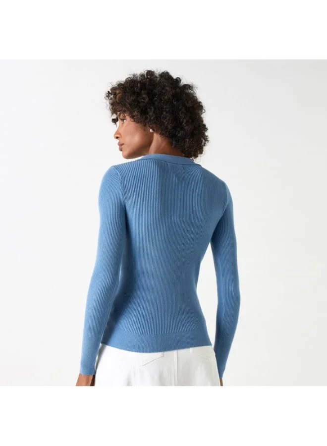 2Xtremz 2Xtremz Ribbed Sweater with Long Sleeves and Collared Neckline