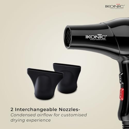 IKONIC Blaze Hair Dryer 1800 Watts-2000 Watts 3 Heat And 2 Speed Setting Combination Powerful AC Motor Comes With 2 Interchangeable Nozzles, For All Hair Types, Black - Image 4
