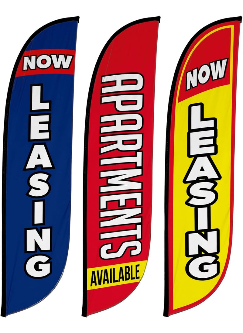 LookOurWay LookOurWay Real Estate Feather Flag Bundle 3Pack  12 Feet Tall Advertising Flag Banner for Real Estate Promotion  Swooper Flag Attachments Only No Poles Now Leasing Apartments Available  - Image 1