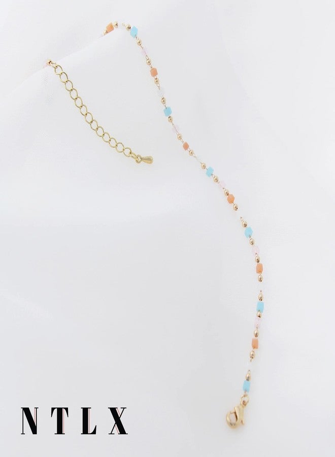 NTLX Anklets for Women - Ankle Bracelet for Women - Bohemian Boho Summer Beach Vacation Wear - Gold Plated Chain & Unique Cube Bead Design - Gift Box Included (Pastel Multi Color) - Image 4