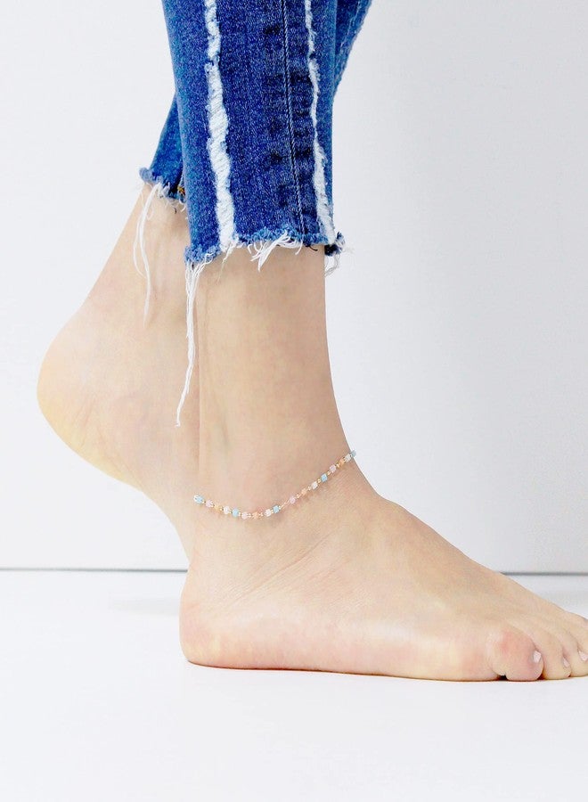 NTLX Anklets for Women - Ankle Bracelet for Women - Bohemian Boho Summer Beach Vacation Wear - Gold Plated Chain & Unique Cube Bead Design - Gift Box Included (Pastel Multi Color) - Image 3