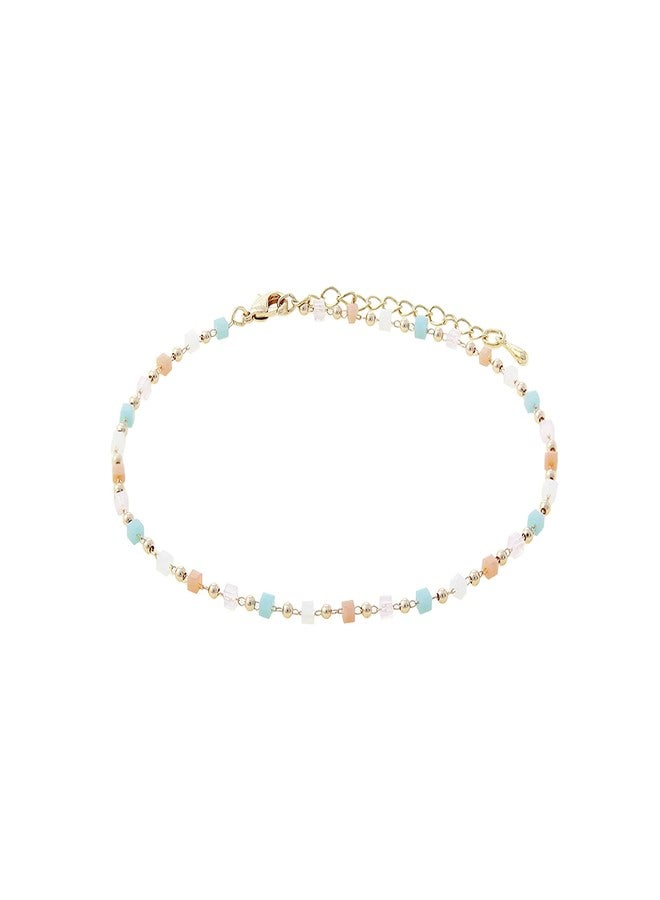 NTLX Anklets for Women - Ankle Bracelet for Women - Bohemian Boho Summer Beach Vacation Wear - Gold Plated Chain & Unique Cube Bead Design - Gift Box Included (Pastel Multi Color) - Image 1