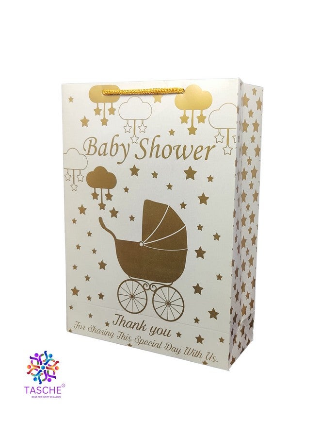 TASCHE Trolly Baby Shower Design Printed Paper Gift Carry Bags | Gift Bags For Return Gifts, Baby Shower Holiday Presents (11 * 8 * 3 Inches) (Pack Of 60, Gold) - Image 2