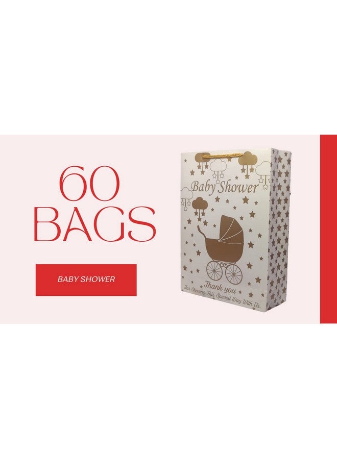 TASCHE Trolly Baby Shower Design Printed Paper Gift Carry Bags | Gift Bags For Return Gifts, Baby Shower Holiday Presents (11 * 8 * 3 Inches) (Pack Of 60, Gold) - Image 3
