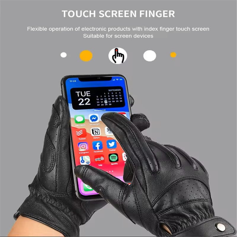 Leather Gloves: Black M Size, Touch Screen Design - Thick Sponge Impact Protection, Anti Slip Breathable Adjustable Wrist Gloves for Long Rides - Image 2