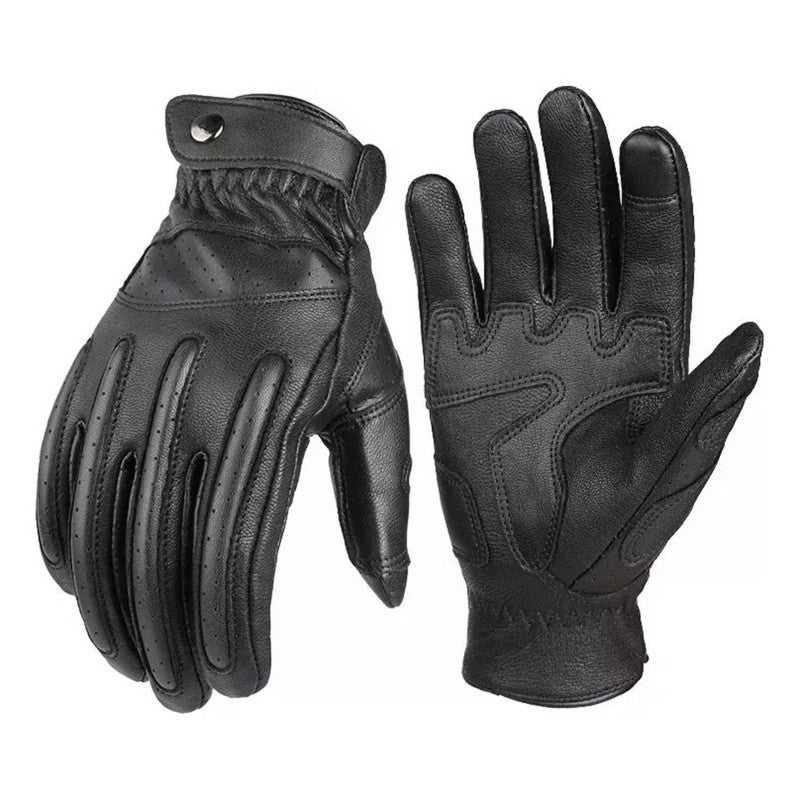 Leather Gloves: Black M Size, Touch Screen Design - Thick Sponge Impact Protection, Anti Slip Breathable Adjustable Wrist Gloves for Long Rides - Image 1