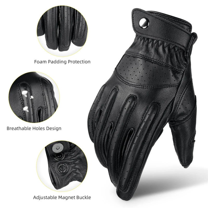 Leather Gloves: Black M Size, Touch Screen Design - Thick Sponge Impact Protection, Anti Slip Breathable Adjustable Wrist Gloves for Long Rides - Image 4