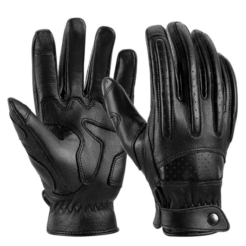 Leather Gloves: Black M Size, Touch Screen Design - Thick Sponge Impact Protection, Anti Slip Breathable Adjustable Wrist Gloves for Long Rides - Image 3