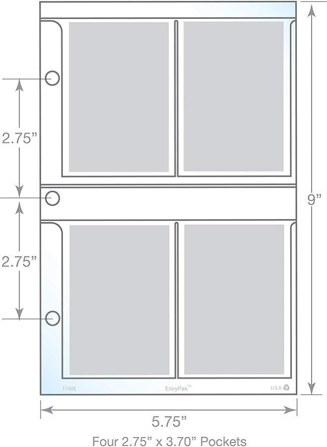 EnvyPak Platinum Series 4 Pocket Trading Card Page for Mini Binders - Pack of 20 Pages - Image 5