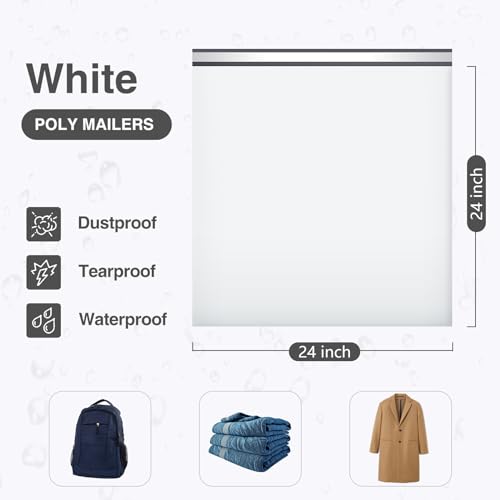 UCGOU Poly Mailers 24x24 Inch White 50 Pack Extra Large Shipping Bags Strong Thick Mailing Envelopes Self Seal Adhesive Waterproof and Tear Proof Boutique Postal for Clothing Quilt and More - Image 2