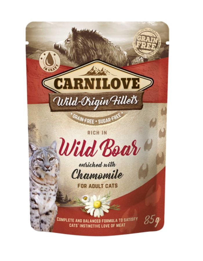 Carnilove Wild Boar with Chamomile Wet Food for Adult Cats 24x85g – Grain-Free, High-Protein, Immune Support
