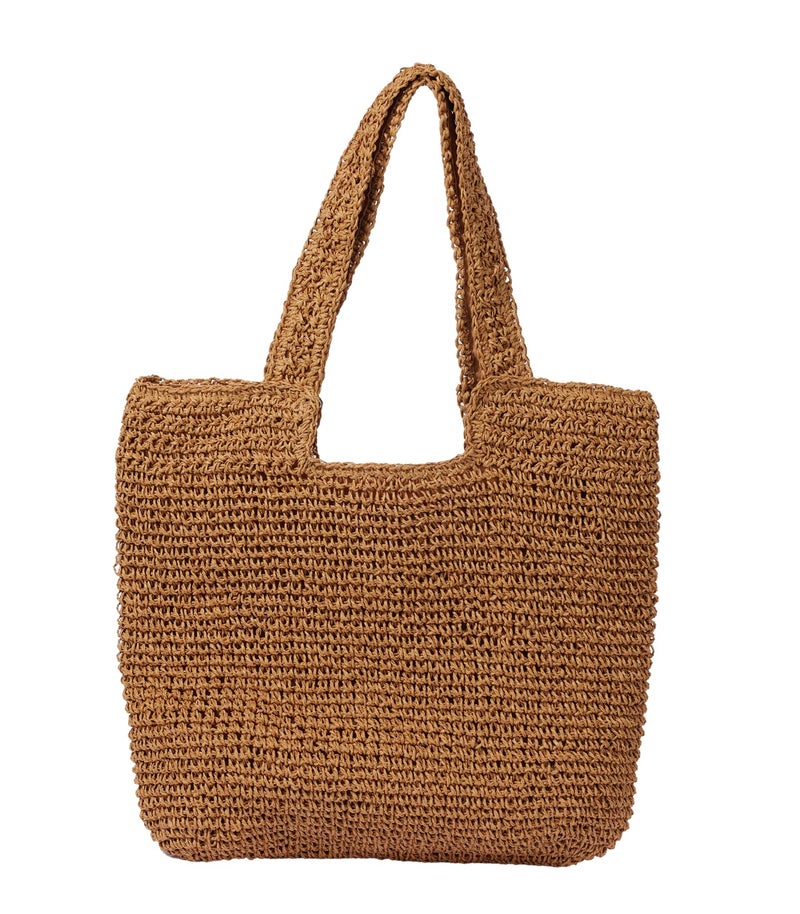 GOLDTIMO Beach Bags for Women - Summer Soft Large Woven Shoulder Purse Handbag, Beach Tote Straw Bag for Summer Vacation, Brown - Image 1