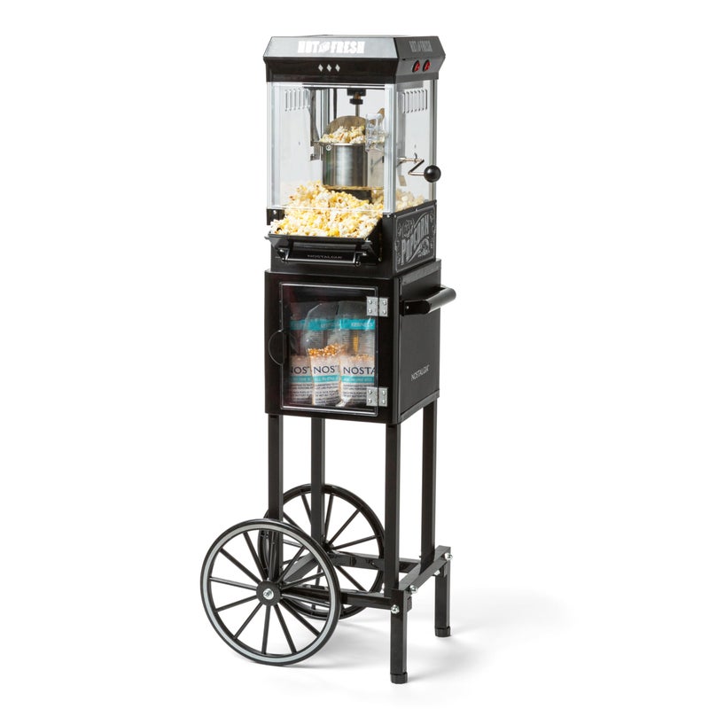 Nostalgia Nostalgia Popcorn Maker Machine  Professional Cart With 25 Oz Kettle Makes Up to 10 Cups  Vintage Popcorn Machine Movie Theater Style  Black 