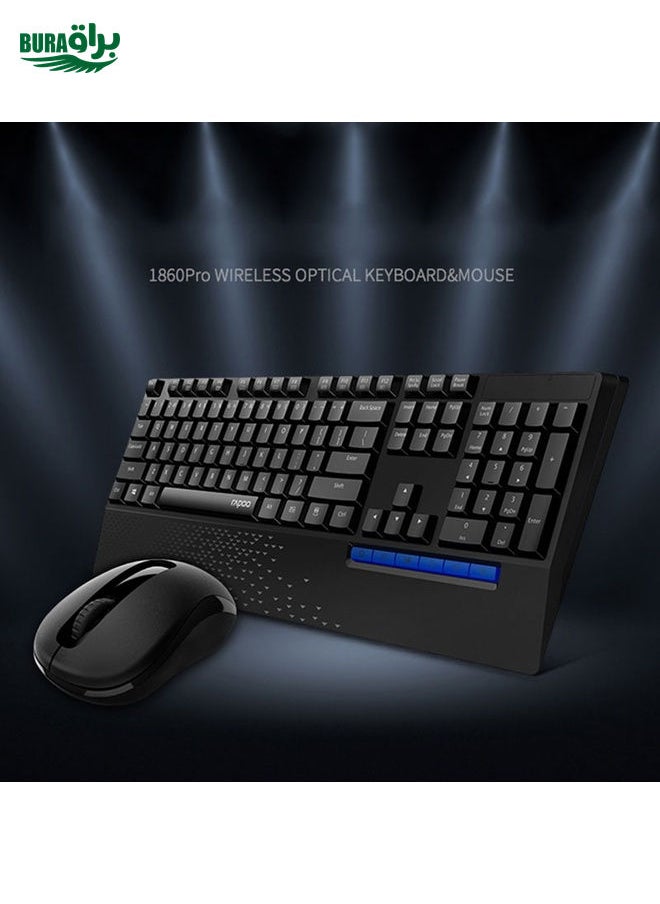 Rapoo 1860Pro Lightweight Portable Computer Notebook Office Home 2.4G Wireless High-efficiency Energy-saving Wireless Optical Keyboard and Mouse Set(Black)