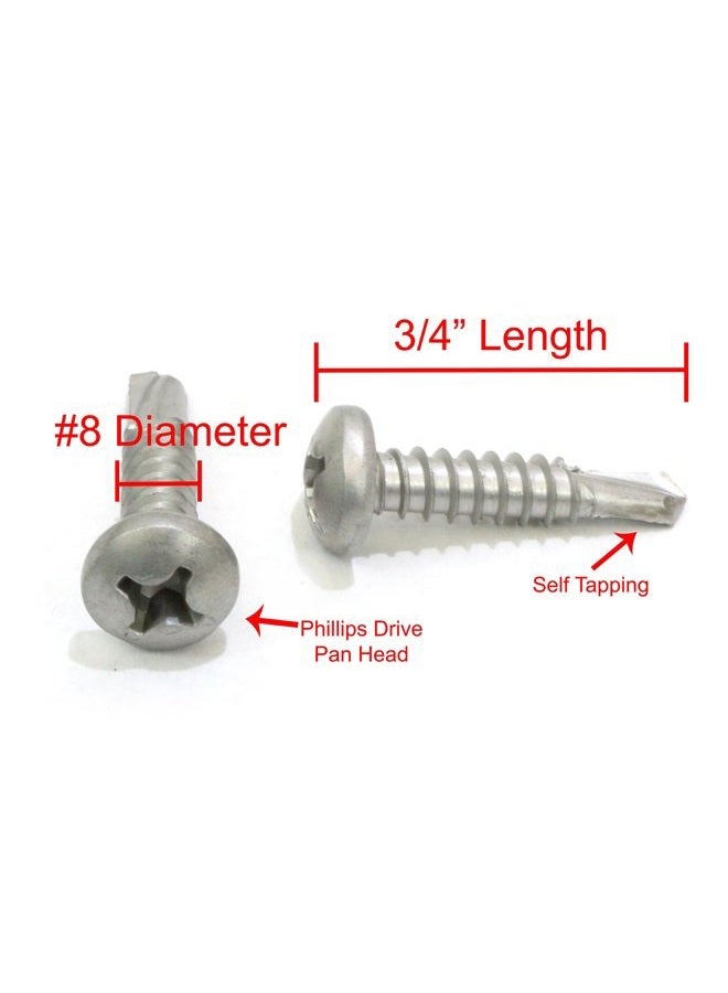 Bolt Dropper Self Tapping Stainless Steel Metal Screws, (100 Pack) Phillips Pan Head Self-Tapping Screws, 410 Stainless Steel, Choose Size, . #8 3/4 Inch 791758464663 - Image 2