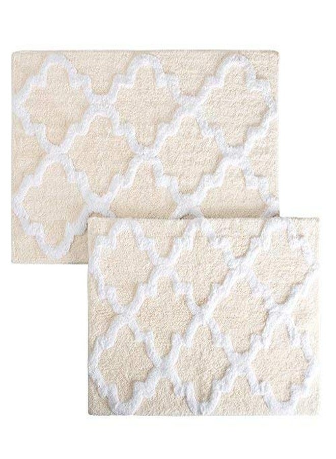 Lavish Home 100% Cotton 2 Piece Trellis Bathroom Mat Set - Bone - Image 2