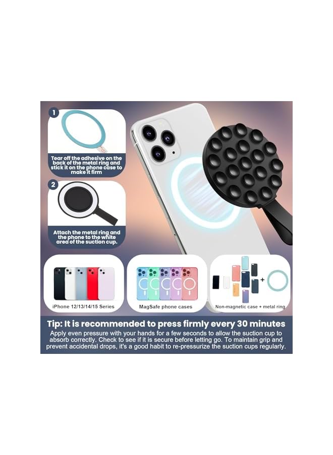 Green Tiger Magnetic Suction Cup, 2 Pcs Silicone Suction Phone Case Stand for Shower Wall Cell Phone Videos Selfies Creator Sharer, for TikTok Videos and Selfies, with Magnetic Patch, Pink and Black - Image 5