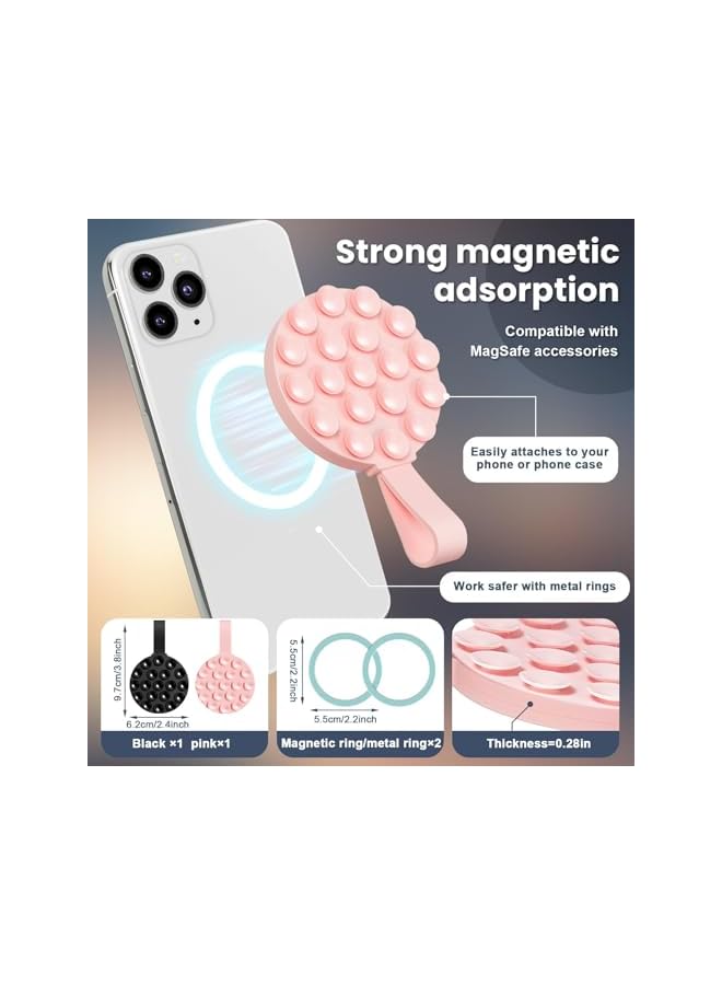 Green Tiger Magnetic Suction Cup, 2 Pcs Silicone Suction Phone Case Stand for Shower Wall Cell Phone Videos Selfies Creator Sharer, for TikTok Videos and Selfies, with Magnetic Patch, Pink and Black - Image 3
