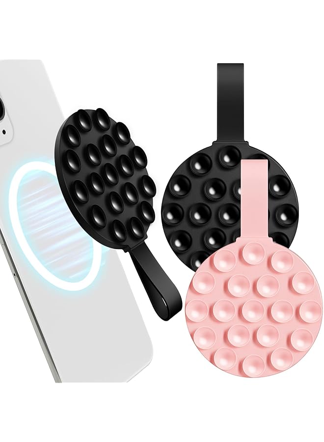 Green Tiger Magnetic Suction Cup, 2 Pcs Silicone Suction Phone Case Stand for Shower Wall Cell Phone Videos Selfies Creator Sharer, for TikTok Videos and Selfies, with Magnetic Patch, Pink and Black - Image 1
