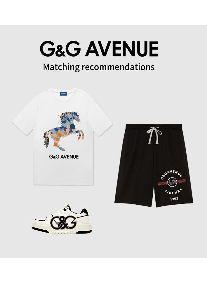 G&G AVENUE - Heavy cotton fabric Summer pure cotton short sleeved unisex T-shirt, Oversized and fashionable couple, colored horse bottomed shirt - Image 1
